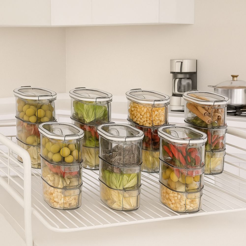 Stackable Salt Jar Transparent Spice Organizer Kitchen Storage Tools Food Storage Box  Tea Coffee