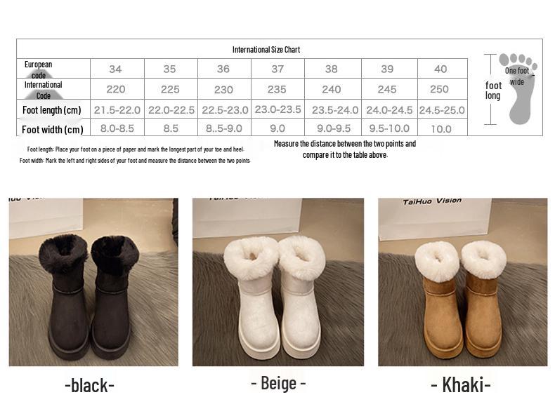 2025 Winter Thick-Soled Fleece-Lined Slip-On Snow Boots with Bow Detail - Warm Plus Size
