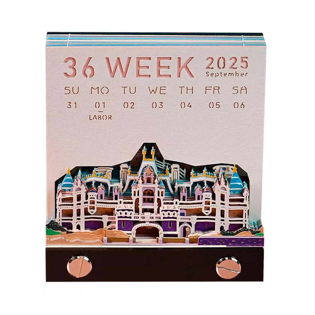 3D Memo Pad Art Fantasy Castle Shaped Desk Calendar Sticky Notes Card Craft Character Silhouette DIY Gift with Light Calendar