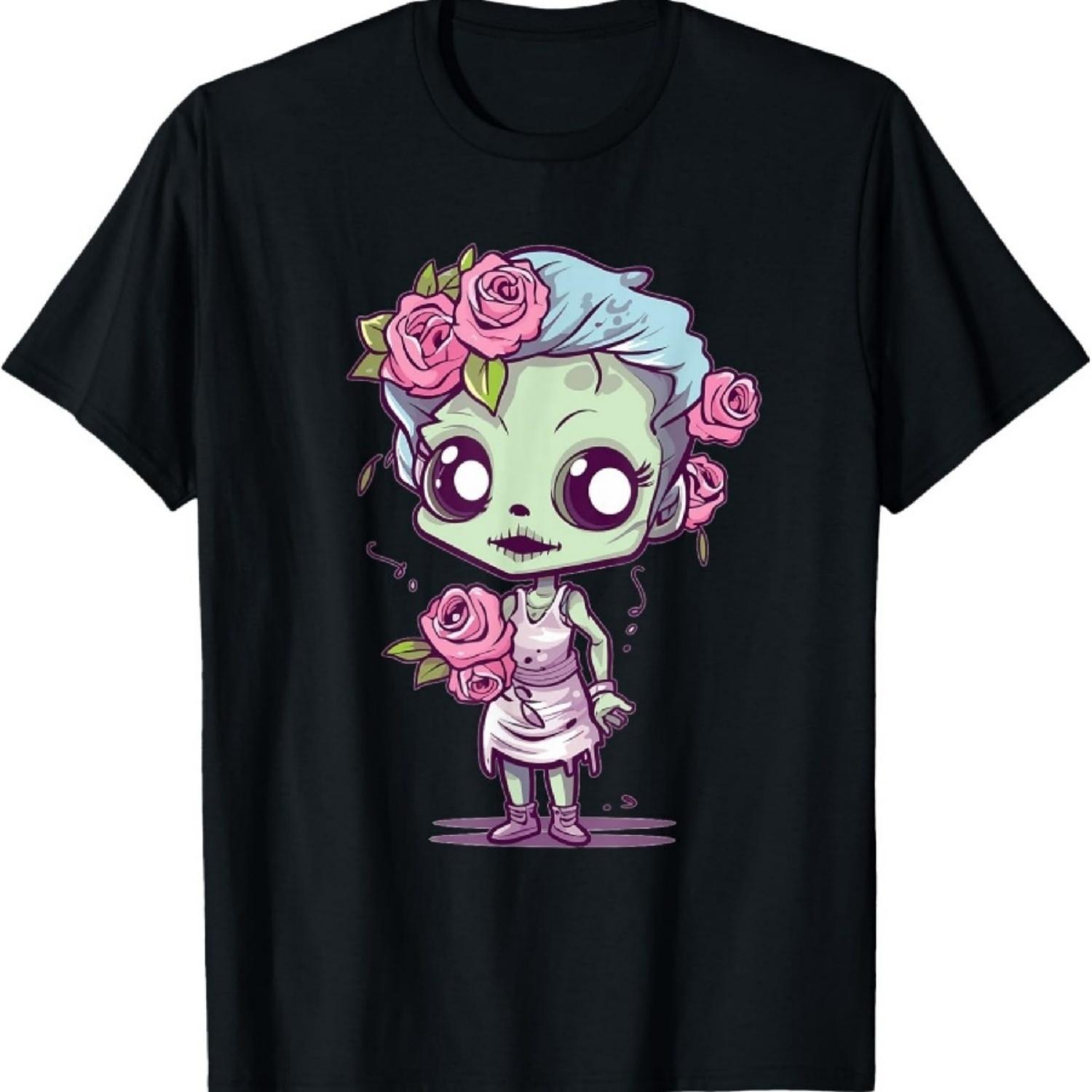 

Cute Zombie Girl With Flowers I Kids Zombie T-Shirt S