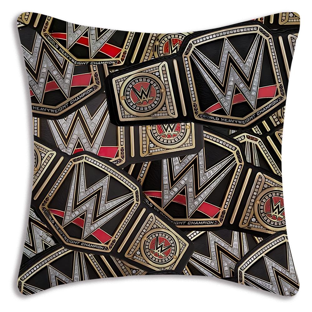 W-WWE LOGO W-WrestleMania Pillow Covers Cartoon Sofa Decorative Home Double-sided Printing Short Plush Cute Cushion Cover