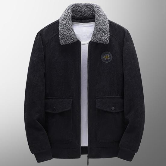 Men Autumn Winter Solid Color Jacket Lapel Long Sleeve Flap Pockets Zipper