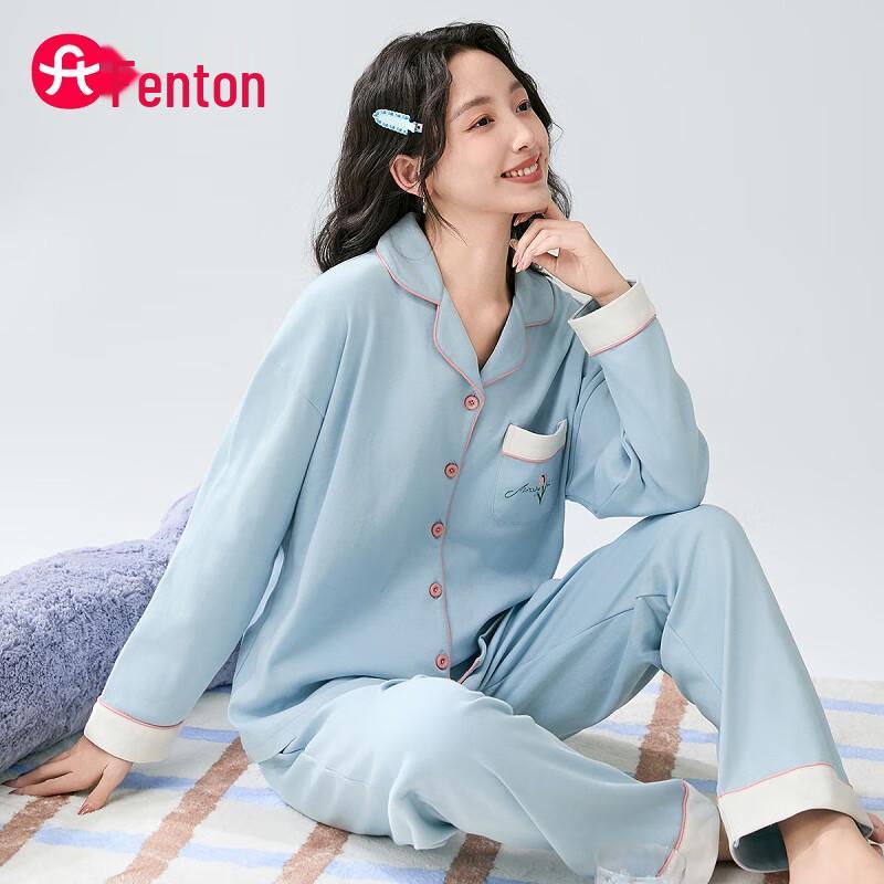Fenteng Women s 100% Cotton Long-Sleeve Pajama Loungewear Set L