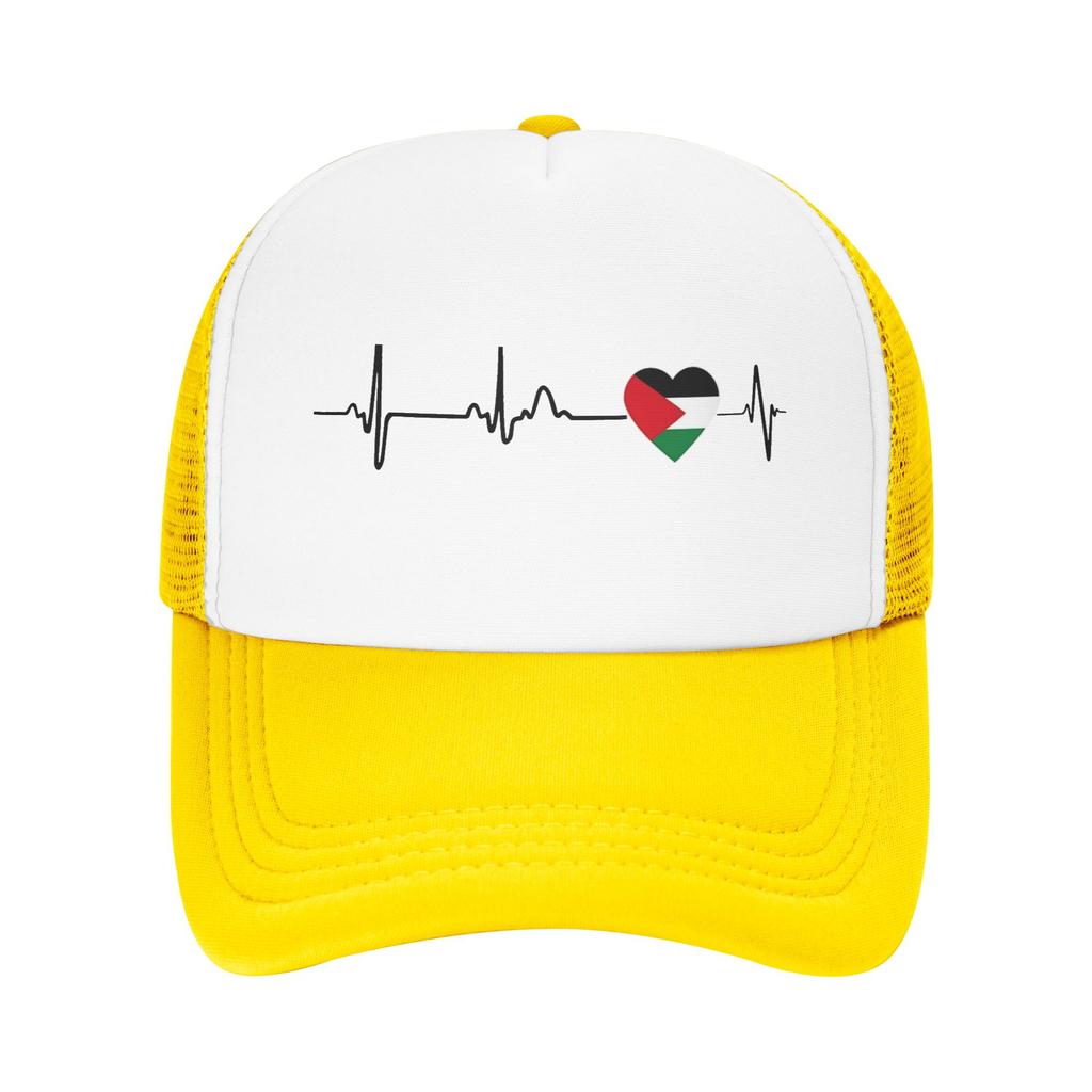 Heart Beat Palestine Mesh Baseball Caps Unisex Sport Trucker Worker Cap Hat Adjustable Summer Trucker Cap