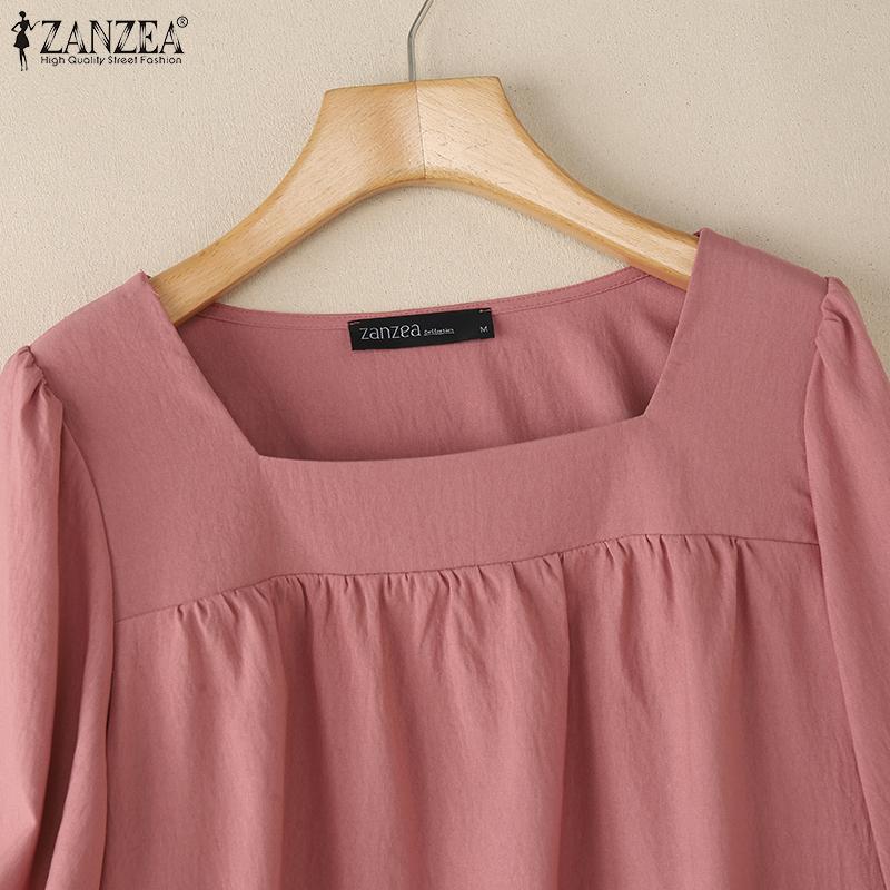 ZANZEA Women Square Collar Summer Casual 3/4 Sleeve Blouse