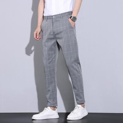 Neue Frühjahrs- und Sommer-Freizeithosen für Herren, schlichtes Karomuster, schmal geschnitten, Persönlichkeit, vielseitig, gerade, Neun-Punkte-Hosen