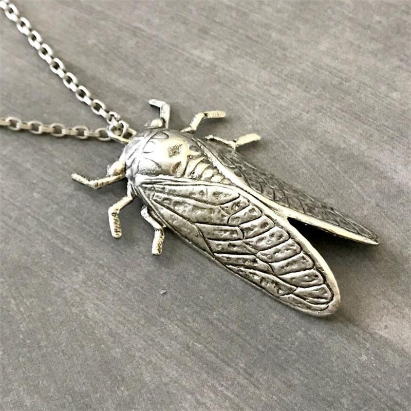 

Fashion Retro Insect Cicada Pendant Necklace Metal Unisex Men S Halloween Party Jewelry Gift Accessories серебряный