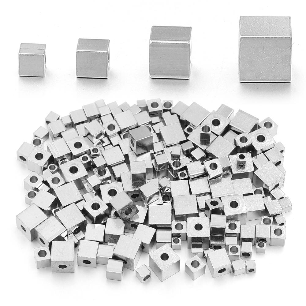 50Pcs 2.5 3 4 5 6mm Stainless Steel Beads Cube Spacer Beads Square Loose Beads For DIY Jewelry Making Necklace Bracelet Supplies