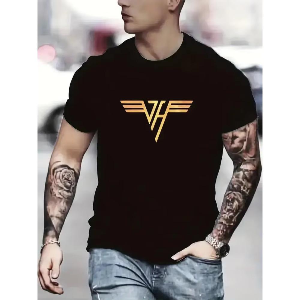 JH Creative Print Men's Casual Crew Neck Cotton T-Shirt, Summer Outdoor