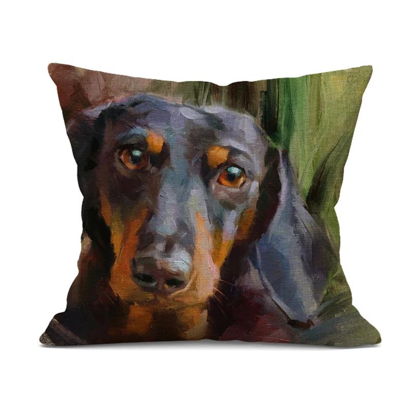 

Расписанная вручную собака Декоративная подушка Чехол Милый бульдог Чехол Льняная наволочка для дивана Cojines Decorativos Para 450mm*450mm