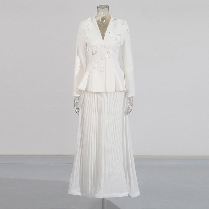 Elegant Style Suit Women s Stitching Butterfly Decoration Waist Coat High Pleated Skirt L