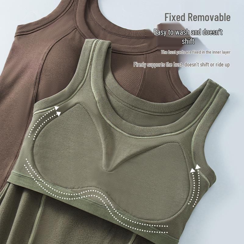 Women's Fleece-Lined Sleeveless Vest with Chest Pads - Seamless Slimming Base Layer for Autumn/Winter