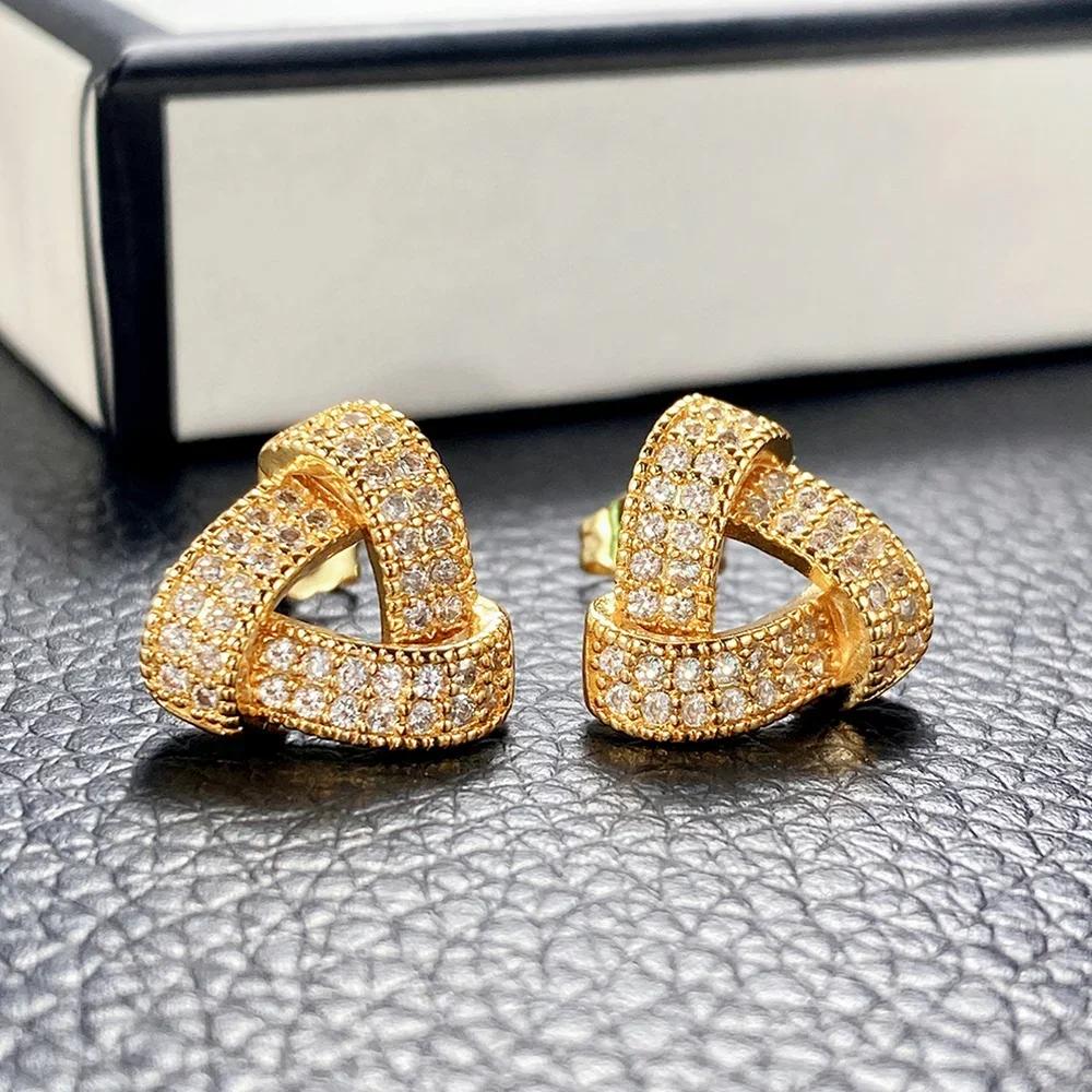 

Versatile Shiny Zirconia Stud Earrings Trendy Design Jewelry For Women /Gold Color Engagement Accessories