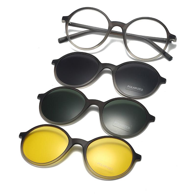 4 In 1 New Vintage Round Polarized Sunglasses For Men And Women Uv400 Sun Glasses Anti Blue Light Glasses Night Vision Eyewear