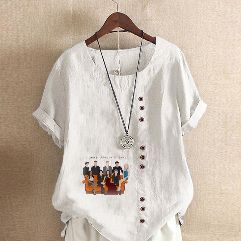 Women's Fashion Family Prined Round Neck Short Sleeve T-shirt Casual Cotton Linen Graphic Shirt Leisure Loose Summer Blouse Tops