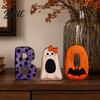 Small Halloween Figurine 3Pcs/Set Wooden Statues Letter Bat Pumpkin Ghost with Bowknot Deisgn Entrance Decoration Desktop Ornaments Holiday