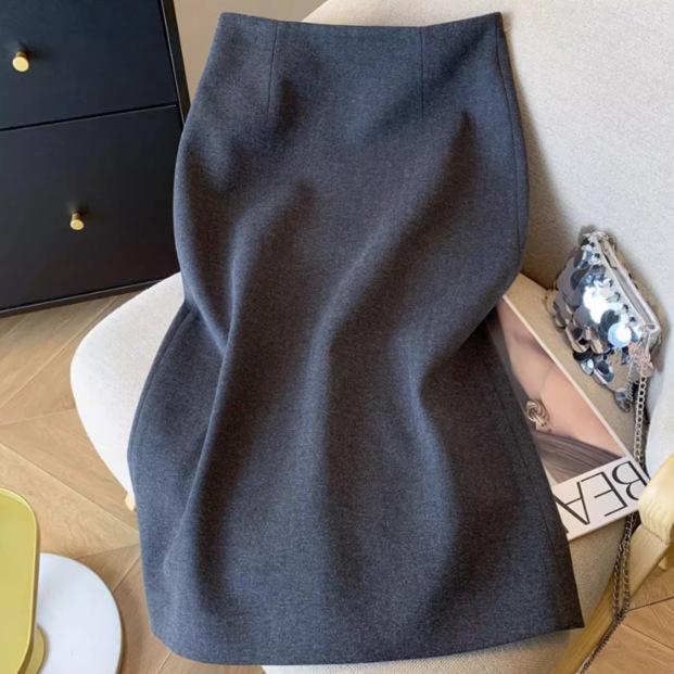 

Французская Юбка Миди из Легкой Зрелой Шерсти - Серая, С Разрезом на Высокой Талии, Осень/Зима 2024 M recommended for 95-103 Jin