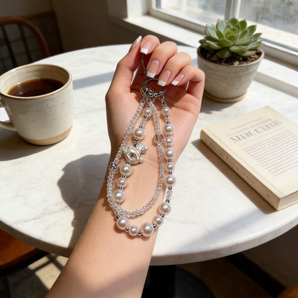 Classic Unicorn Pvc Phone Strap With Pearl Crystal Design For Unisex Use