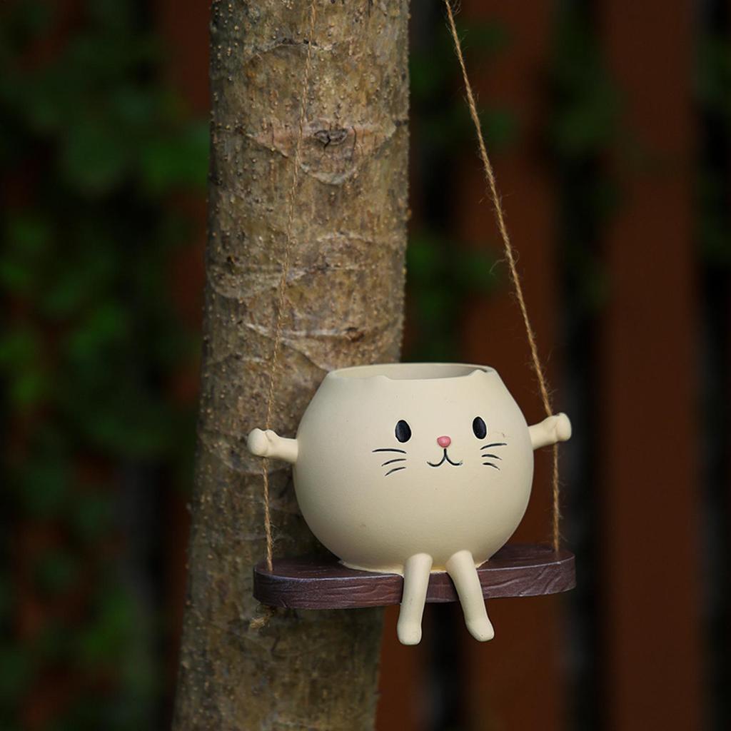 Swing Smile Face Planter Pot Cute Cat Rocking Chair Resin Flowerpots Potted Plant Ornament Home Art Decoration Flowerpot
