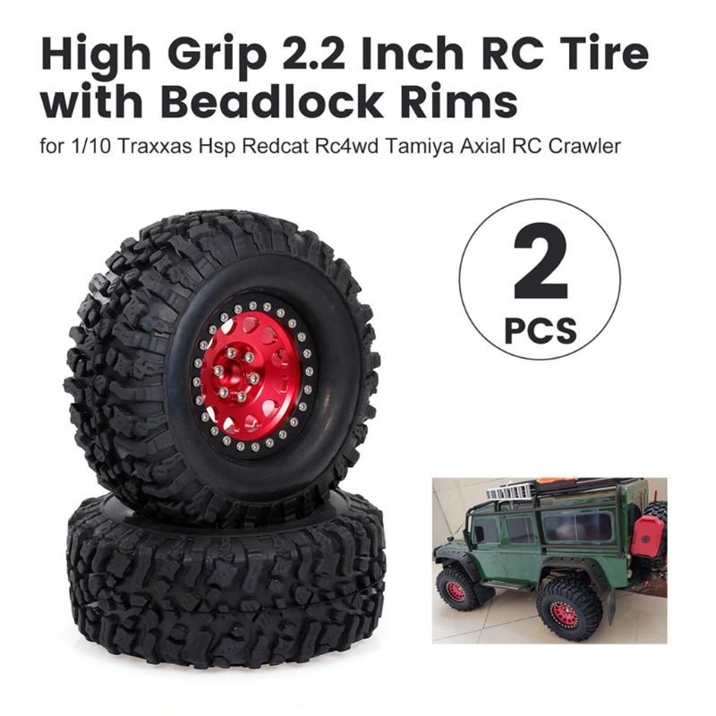 1Set/2PCS RC Crawler Wheel Rims Beadlock Rubber Wheel Tires Heavy Duty Bearing & Grip Spare Part for 1:10 TRX4 Model Car