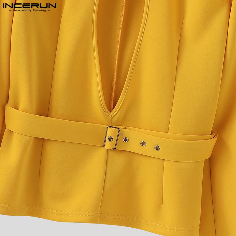 INCERUN Men Long Sleeve Hollow Out Cutout Party Thin Blazer Coats