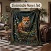 Fox Flowers Poster Theme Throw Blanket Custom Name Text Personalized Blanket Soft Cozy Blanket for Home Sofa Bed