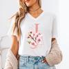 AZ 26 Alphabet Unisexs VNeck TShirt Pink Sakura Letter B Graphic T Shirts Unisex Letters ABCD Casual Tees Fashion Y2K Tops