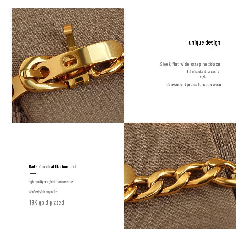 Exaggerated European-American Belt Buckle Necklace: NK Chain Clavicle Titanium Steel 18k Gold Choker for Women - P981