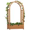Canteiro Elevado com Treliça em Arco, Caixa de Plantador de Jardim Autoportante para Planta Trepadeira Flor Erva, Marrom