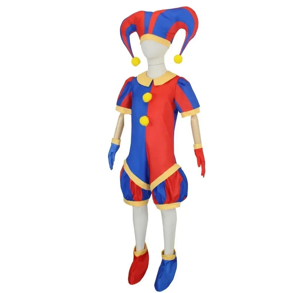 Magický virtuální cirkus Postava Pomni Cosplay Kostým Kompletní sada overalu S kloboukem Kryty na boty Rukavice Pro Halloweenské téma