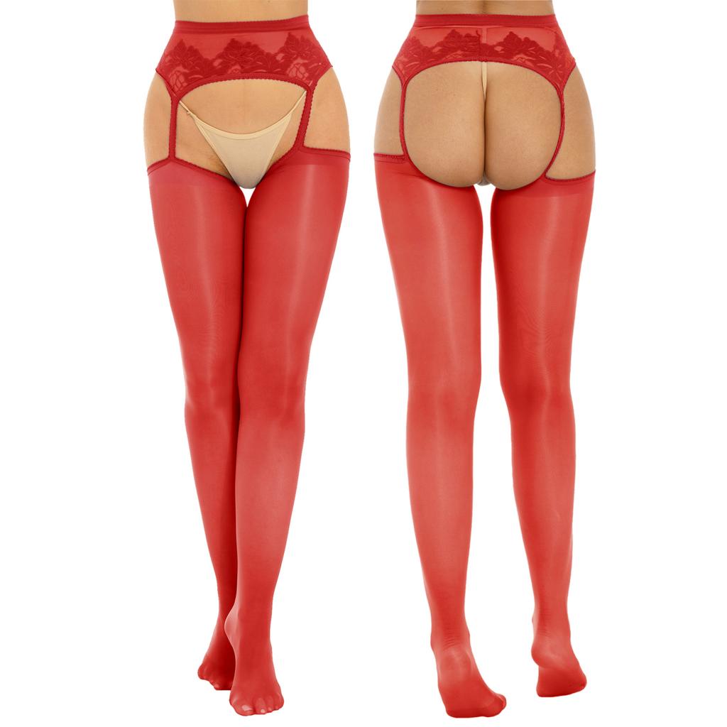 Womens Cutout Crotchless Pantyhose Floral Lace Patchwork Leggings One-Piece Garter Stockings