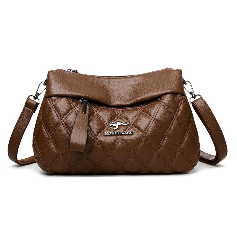 

Women s Bag Large Capacity Crossbody Bag Multi-Compartment Soft Leather Rhomboid Shoulder Bag Middle-Aged Mother Bag коричневий