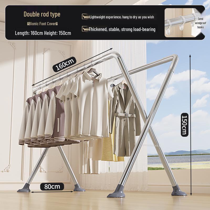 Sturdy Stainless Steel Clothes Drying Rack with Single Rod for Indoors and Outdoors