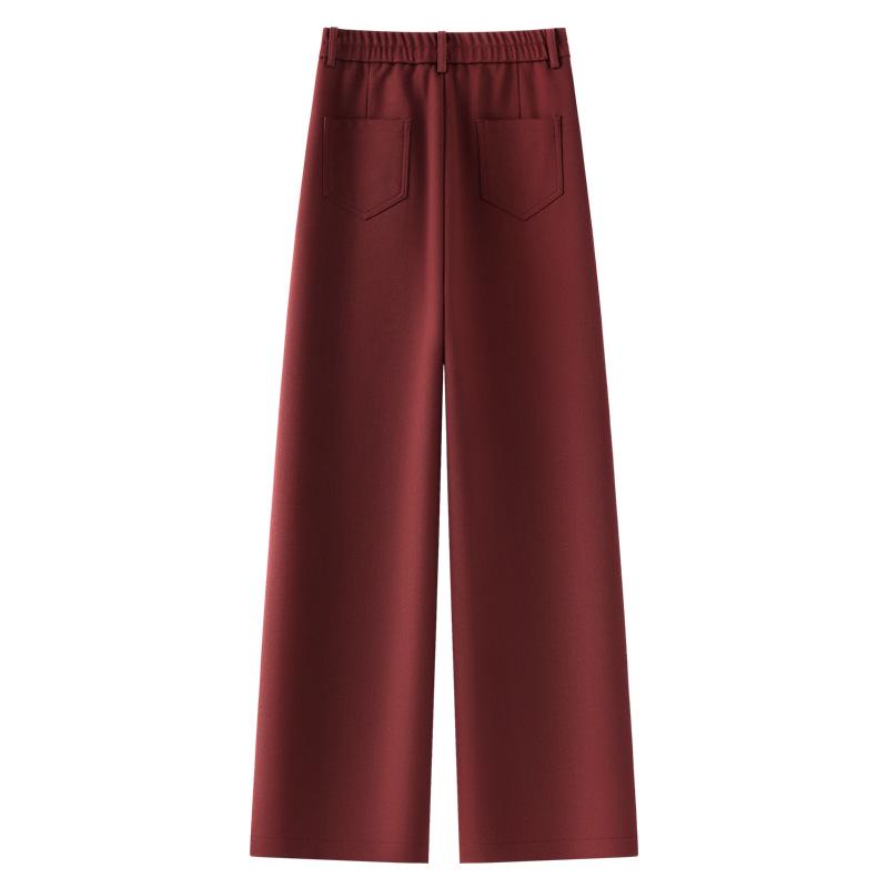 Ankola Red Tencel Wool Women's High Waist Casual Wide-Leg Pants - Autumn/Winter 2024 Collection