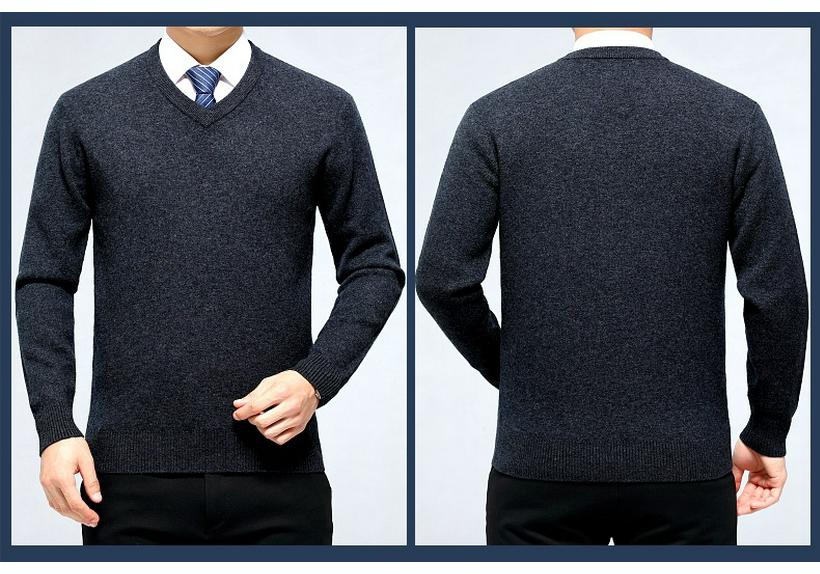 Men's V-Neck Argyle Cashmere Sweater - Thick, Warm Wool for Business or Casual Wear