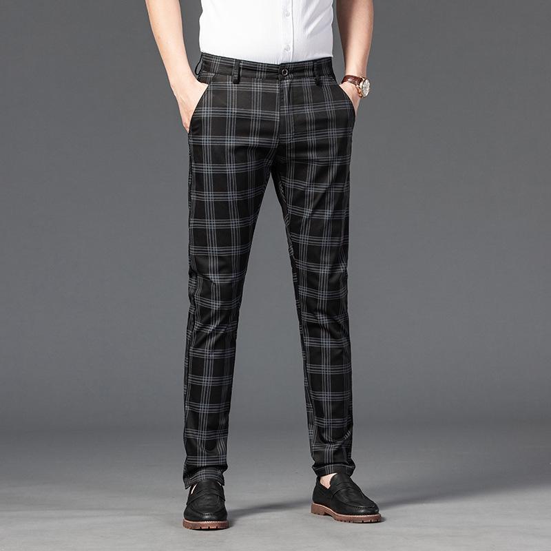 Pantaloni da uomo a quadri slim fit elasticizzati - Pantaloni dritti casual alla moda per l'autunno