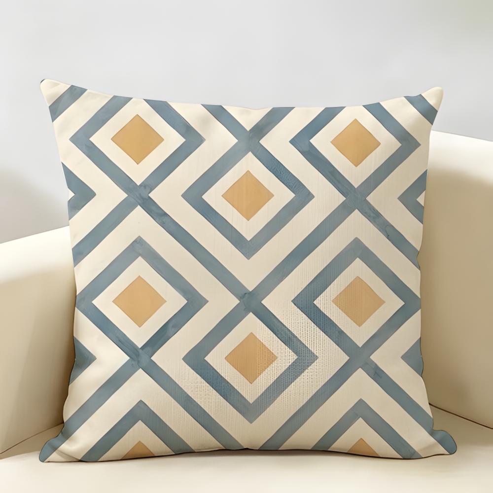 Geometric Diamond Pattern Cushion Cover Natural Linen Organic Fabric Double-Sided Printing Breathable Perfect For Home Decor