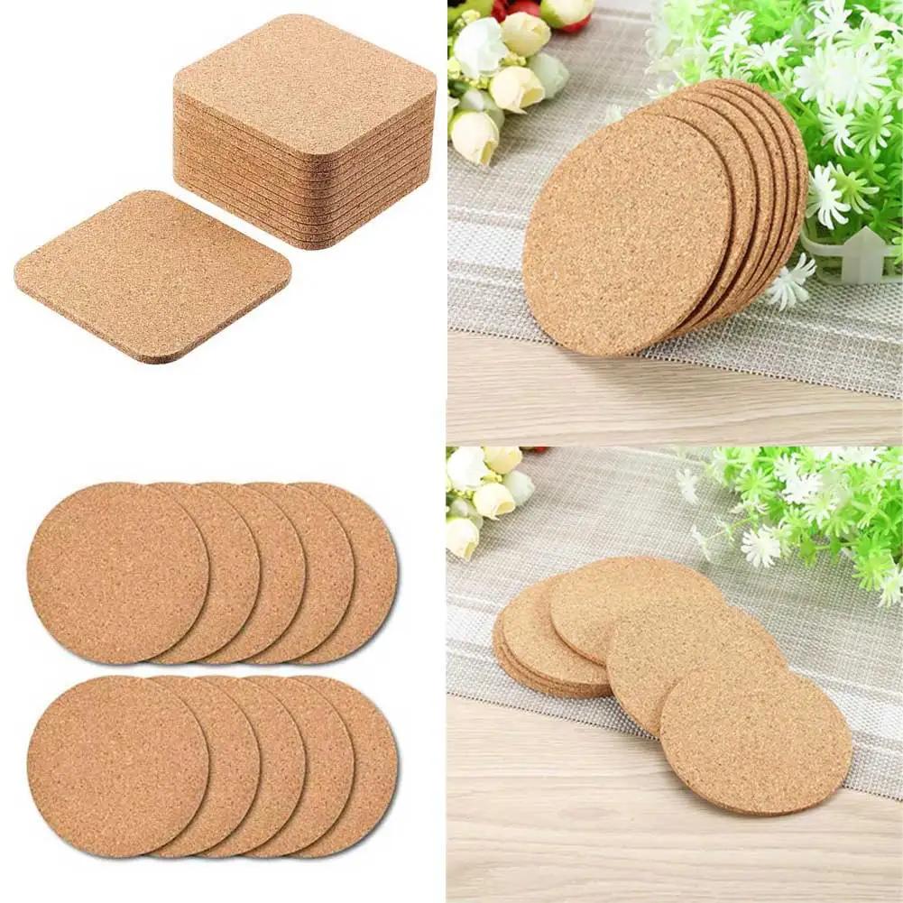 10Pc Cork Coaster DIY Tableware Pad Small Board Square/Round Mat SelfAdhesive Drink Cup Mat Home Table Decoration 100mmx100x3mm