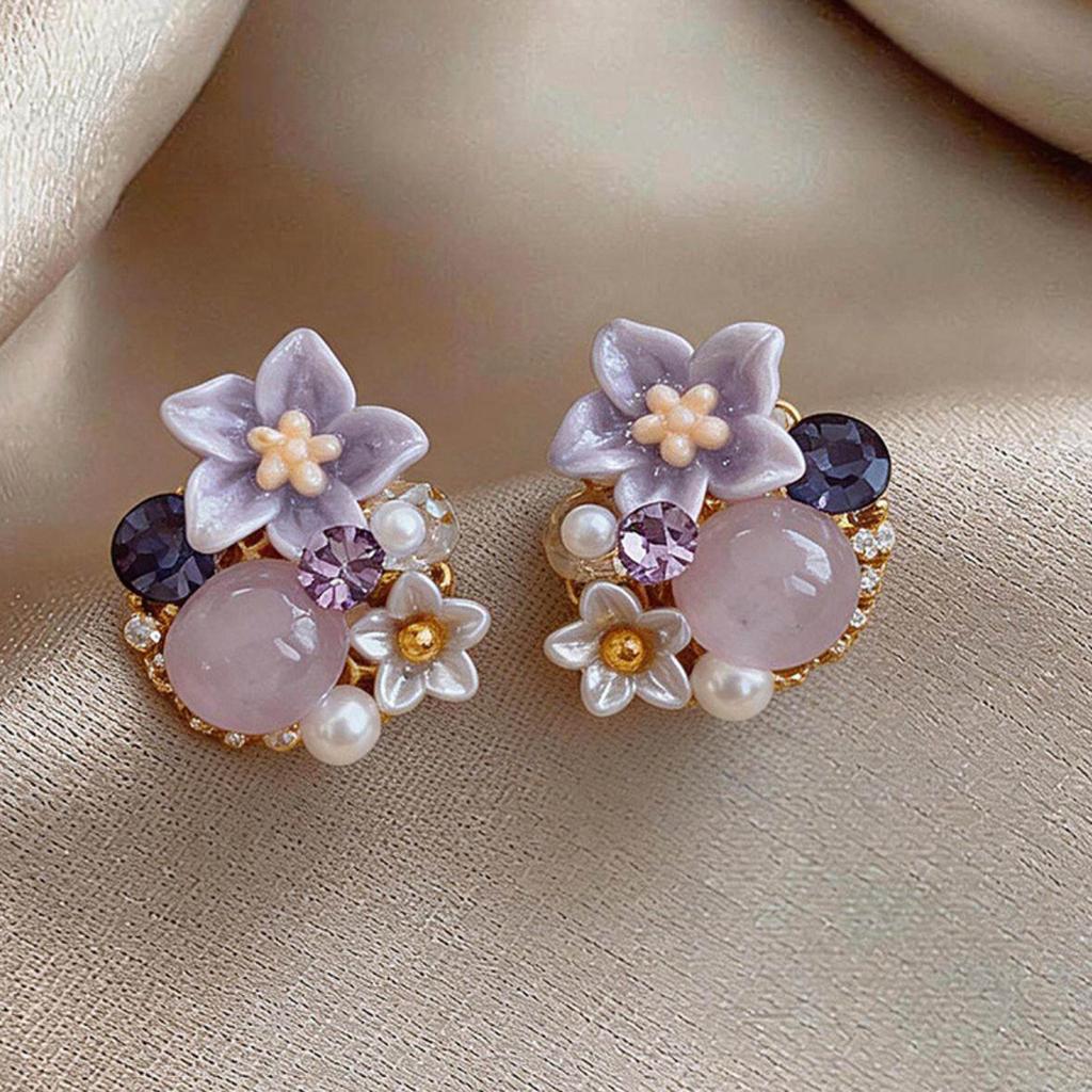 Slightly Inlaid Purple Flower Stud Earrings for Women Are Super Good-looking, Unique and Beautiful Earrings 1011 New Models, Popular Earrings This