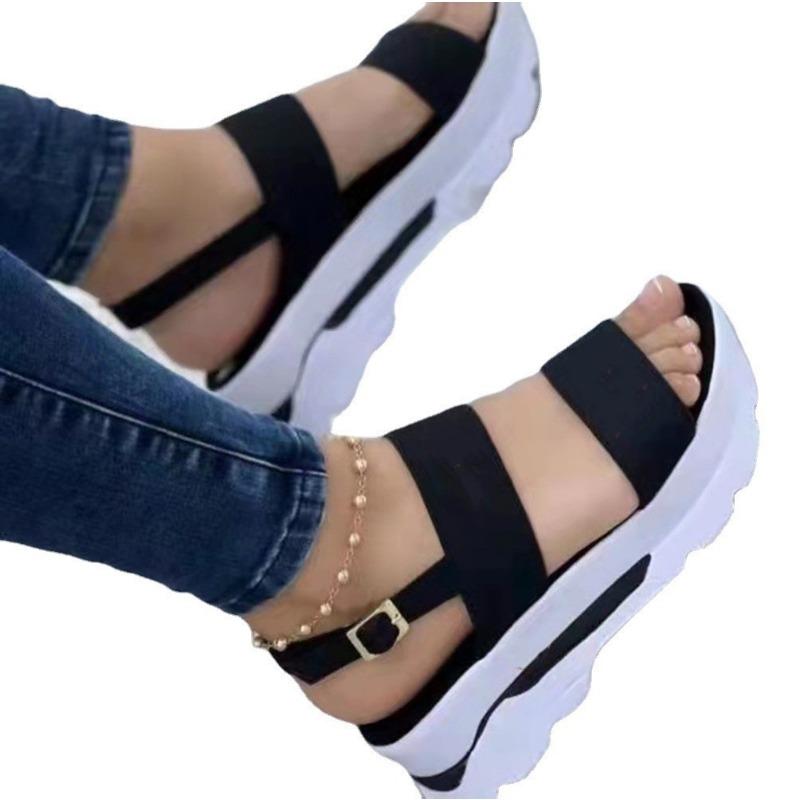Summer new large-size women's shoes wide-sided word with sweet wind thick-soled wedge sandals women