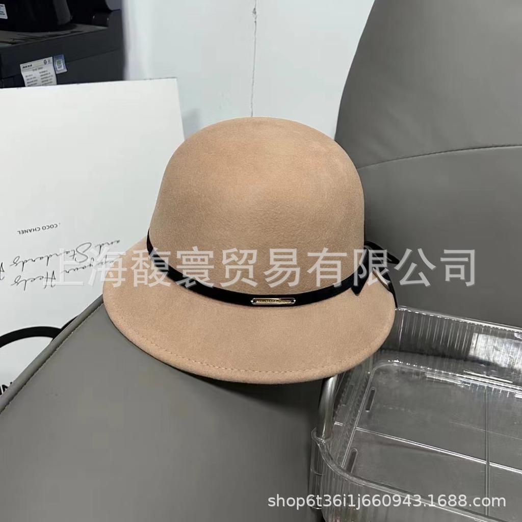 Autumn and winter with bow wool woolen basin hat bucket hat women's French Hepburn style casual versatile retro top hat