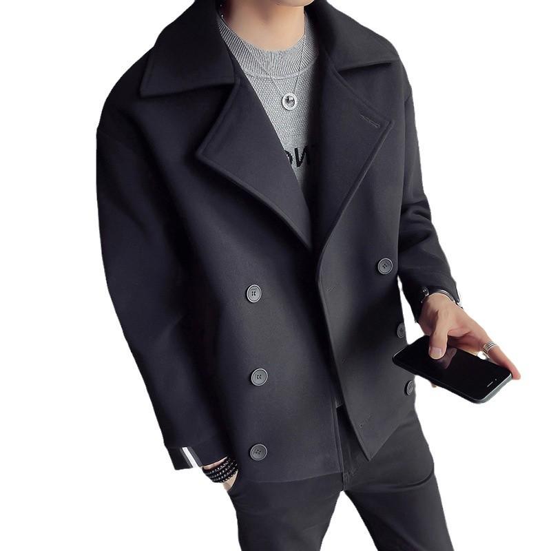 Tide Men's Short Trench Coat - Korean-Style Casual Wool for Autumn/Winter