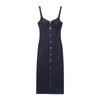 Summer New Women's Single-breasted V-neck Sleeveless Suspender Denim Midi Dress
