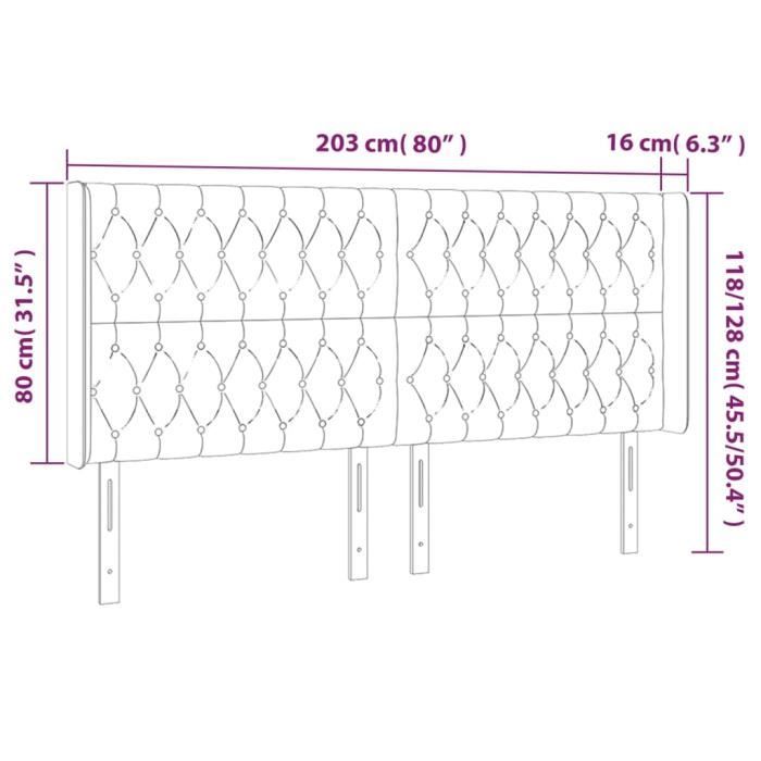 VidaXL Tête de lit avec oreilles Noir 203x16x118-128 cm Velours3119984