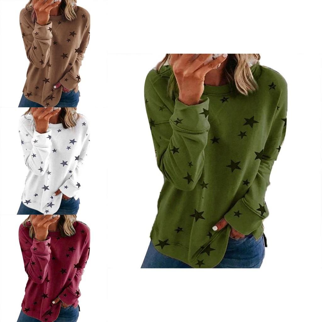 Tunica Casual da Donna Girocollo Manica Lunga con Stampa a Stelle Top Maglietta Camicetta Per Comfort e Stile Quotidiano