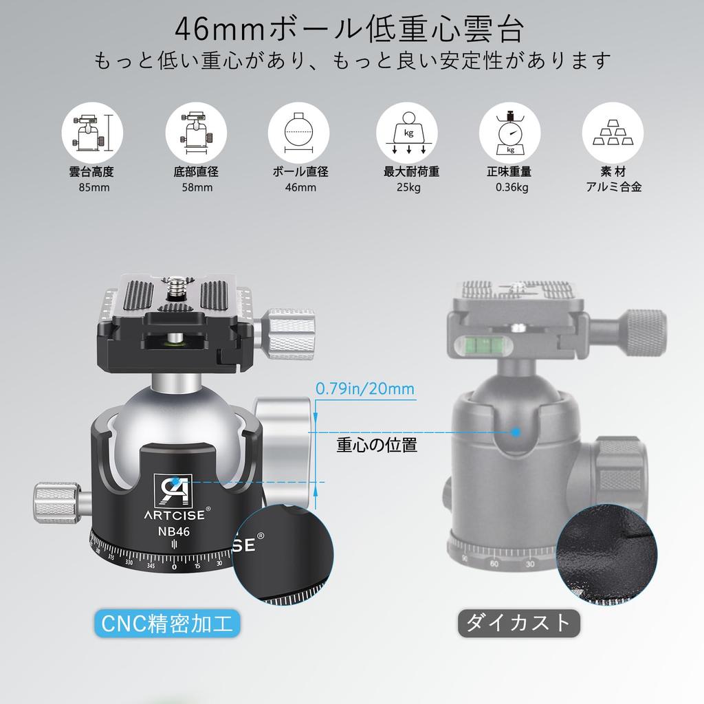 ARTCISE Large Carbon Fiber Tripod with 40mm Ball Compact Travel Compatible with Quick Panoramic Compatible with and Digital Maximum 20kg Load Capacity