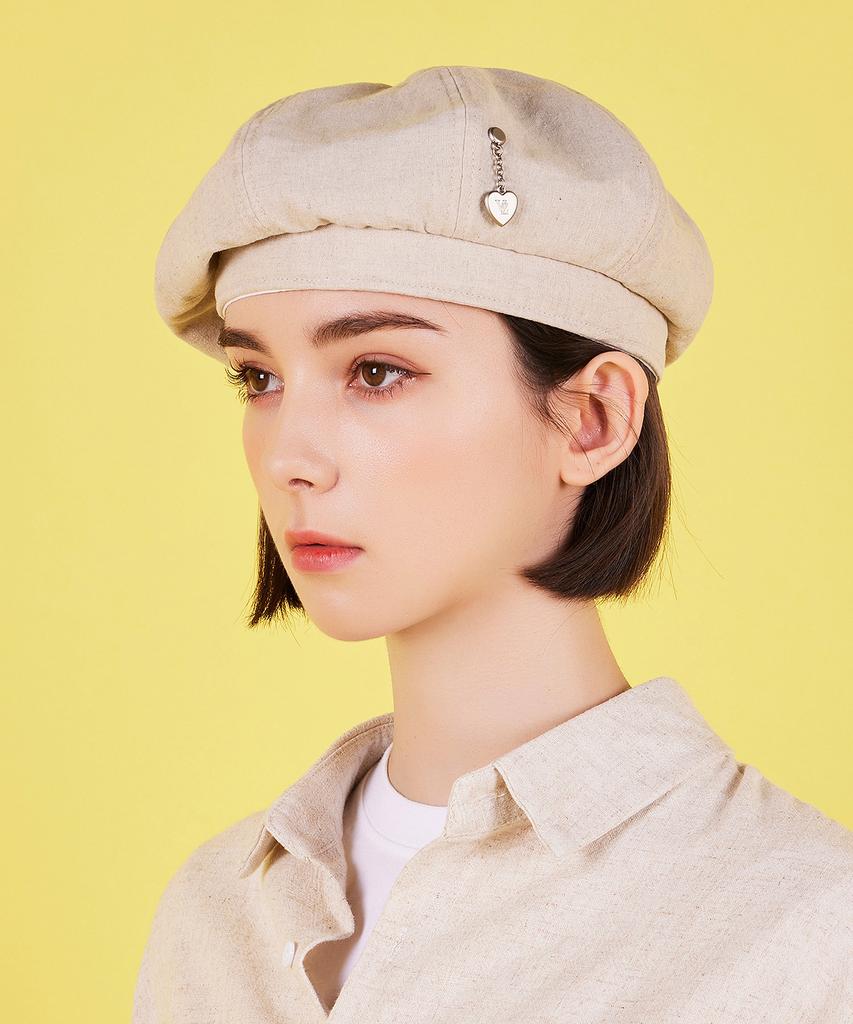 Bajal Heart Chain Studded Linen Beret Natural