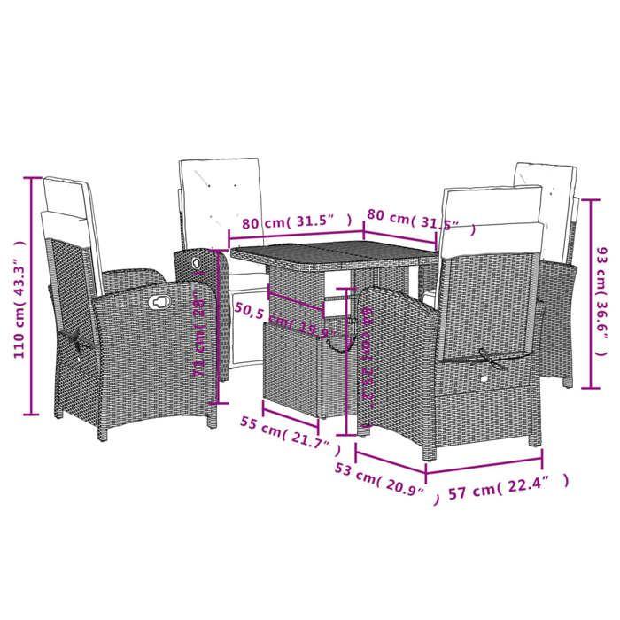 VidaXL Ensemble à Manger de Jardin avec Coussins 5pcs, Table de Terrasse, Meubles de Patio, Mobilier d'Extérieur, Noir 3277316