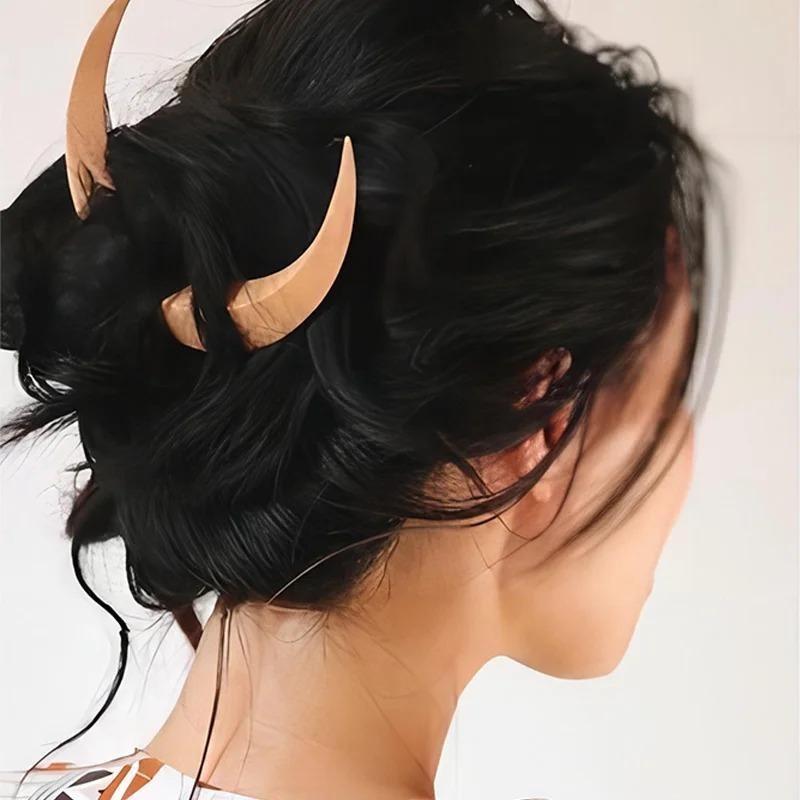 Handcarved Crescent Hair Fork Simple Wooden Moon Hairpin Modern High-end Half Moon Hairpin Daily Hair Curling Wooden Handcrafted