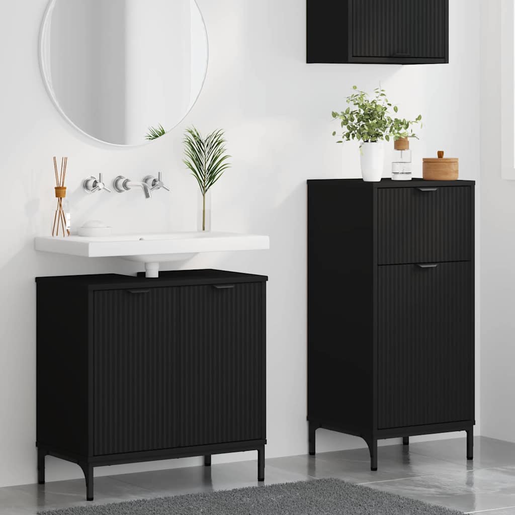 Bathroom Furniture Set with Door 2 Pcs Black Plywood and Metal